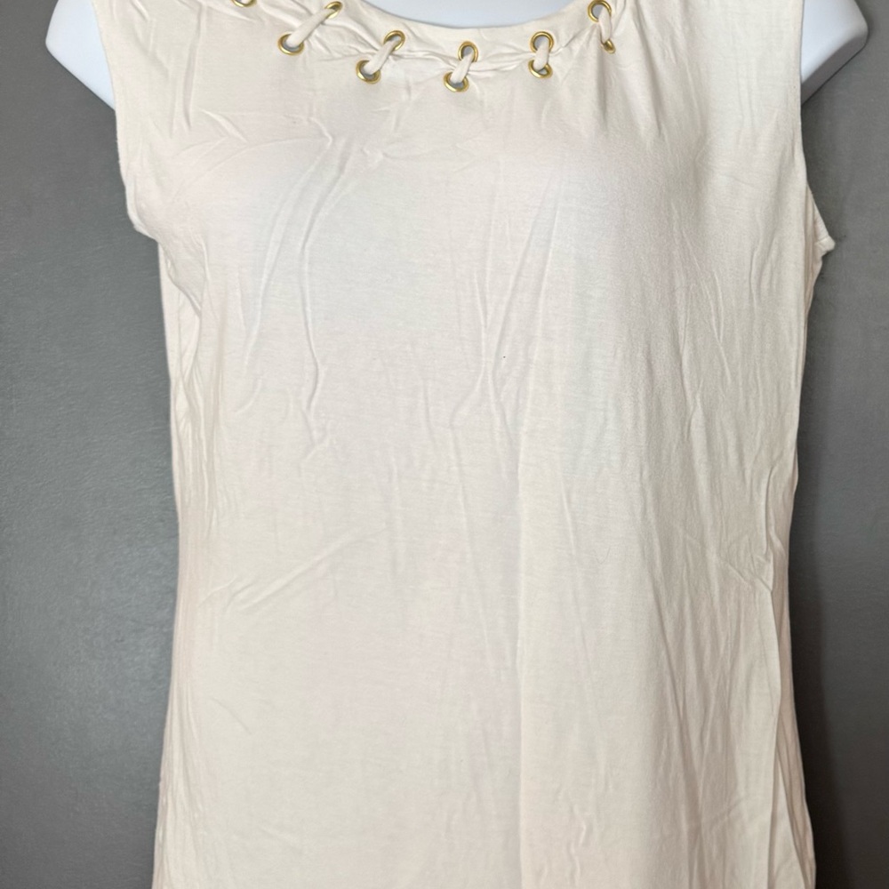 INC International Concepts Cream Sleeveless Tank Top with Embellished Neckline